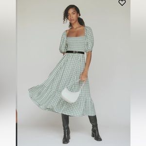 Reformation Green & White Gingham Dress - Size XS